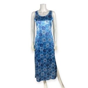 Aqua Blues Vintage 90's Satin Daisy Floral Dress